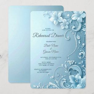 Invitación Cena de Ensayo Floral Decorativa Azul