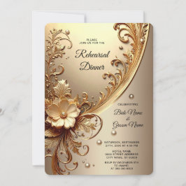 Invitación Cena de Ensayo Floral Dorada Ornata