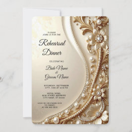Invitación Cena de Ensayo Floral Dorado Elegante Ornamentado