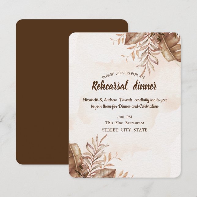 Invitación Cena de ensayo floral exótico de otoño  (Anverso / Reverso)