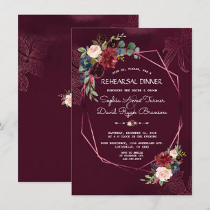 Invitación Cena de ensayo floral geométrica Borgoña Real