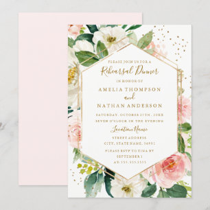 Invitación Cena de ensayo floral geométrico de oro rosa