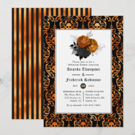 Invitación Cena de ensayo floral gótica negra y naranja