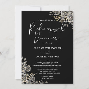 Invitación Cena de Ensayo Floral Gótico Blanco y Dorado