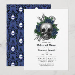 Invitación Cena de Ensayo Floral Gótico de Azul Marino y Negr