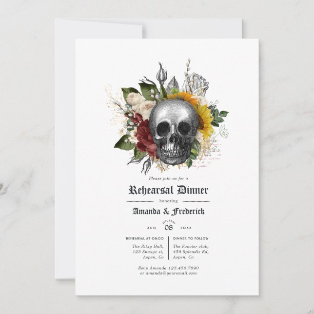 Invitación Cena de ensayo floral gótico rústico de otoño (Anverso)