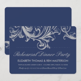 Invitación Cena de ensayo floral gris y azul antiguo