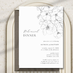 Invitación Cena de ensayo floral Minimalista en blanco y negr