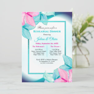 Invitación Cena de Ensayo Floral Moderna en Verde Acuático y