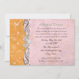 Invitación Cena de ensayo floral naranja y rosa