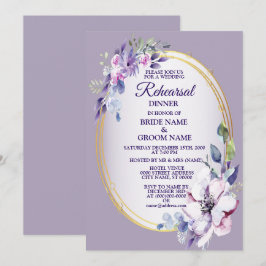 Invitación Cena de Ensayo Floral Purple Acuarela Dorada