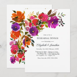 Invitación Cena de ensayo floral púrpura y Naranja
