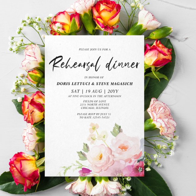 Invitación Cena de ensayo floral rosa (Subido por el creador)