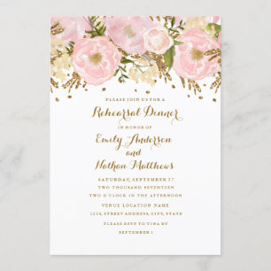 Invitación Cena de ensayo floral rosa dorado Pretty Blush