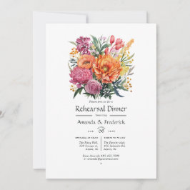 Invitación Cena de ensayo floral rosa, Naranja y verde