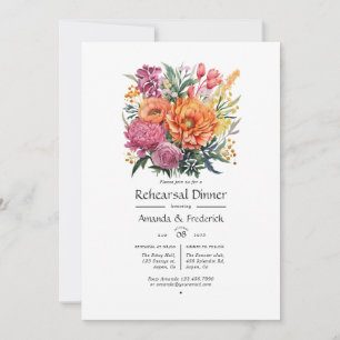 Invitación Cena de ensayo floral rosa, Naranja y verde