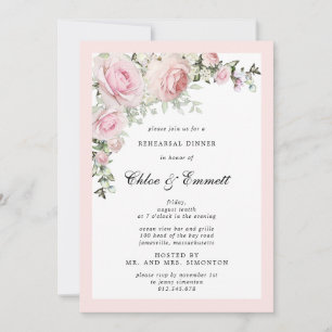 Invitación Cena de Ensayo Floral Rosa Rosado