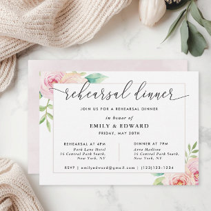 Invitación Cena de Ensayo Floral Rosa Sonrosado