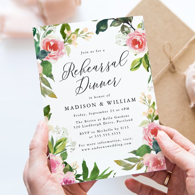 Invitación Cena de ensayo floral rosa suave (Subido por el creador)