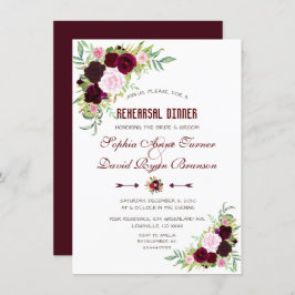 Invitación Cena de ensayo floral Royal Burgundy Marsala