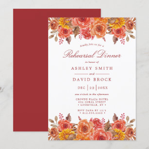 Invitación Cena de ensayo floral rústica de otoño con acuarel