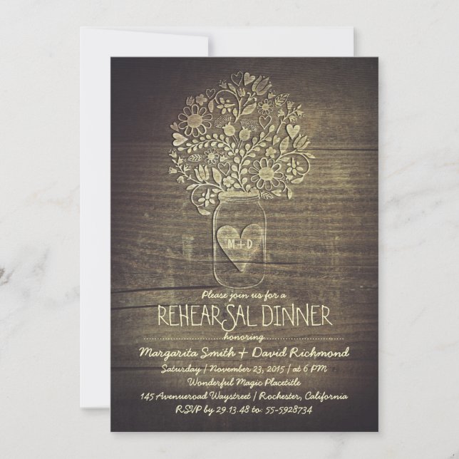 Invitación cena de ensayo floral rústico al estilo rústico co (Anverso)