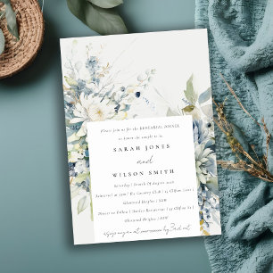 Invitación Cena de Ensayo Floral Suculenta Verde Azul Suave