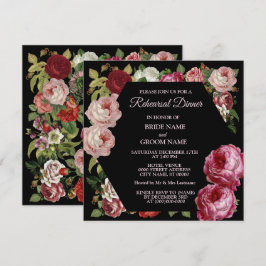 Invitación Cena de ensayo floral verde de negro rosa rojo