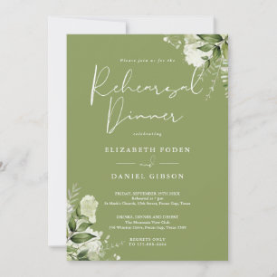Invitación Cena de Ensayo Floral Verde Musgo