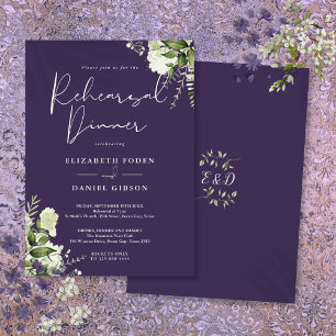 Invitación Cena de Ensayo Floral Verde Púrpura