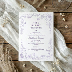 Invitación Cena de Ensayo Floral Vintage Lavanda Púrpura