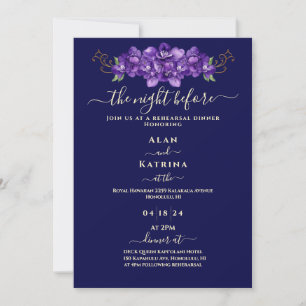 Invitación Cena de Ensayo Floral Violeta Azul Marino