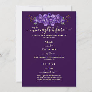 Invitación Cena de Ensayo Floral Violeta Profundo Púrpura Dor