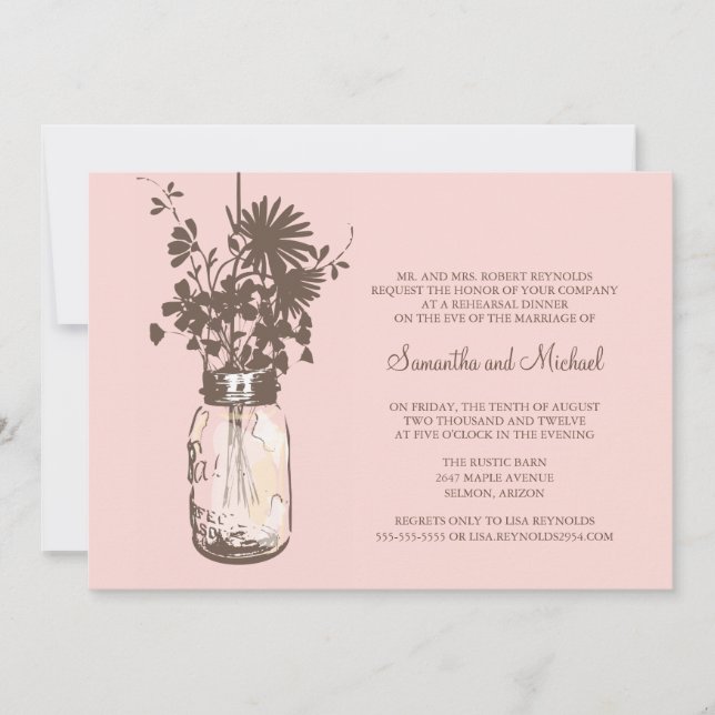 Invitación Cena de ensayo - Flores salvajes y Mason Jar (Anverso)