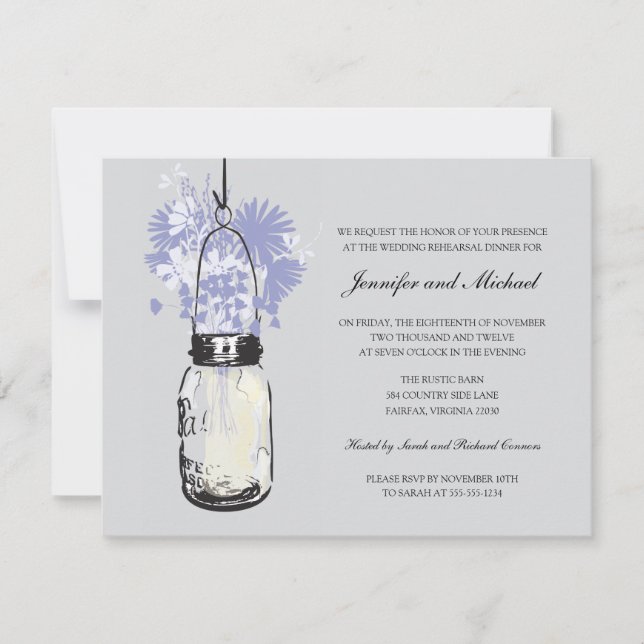 Invitación Cena de ensayo - Flores salvajes y Mason Jar (Anverso)