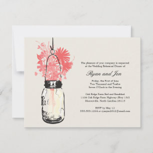 Invitación Cena de ensayo - Flores salvajes y Mason Jar