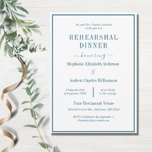 Invitación Cena de ensayo formal clásica moderna blanca azul