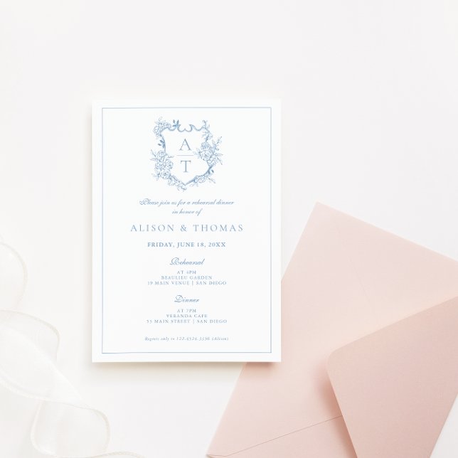 Invitación Cena de ensayo Formal Crest Dusty Blue (Subido por el creador)