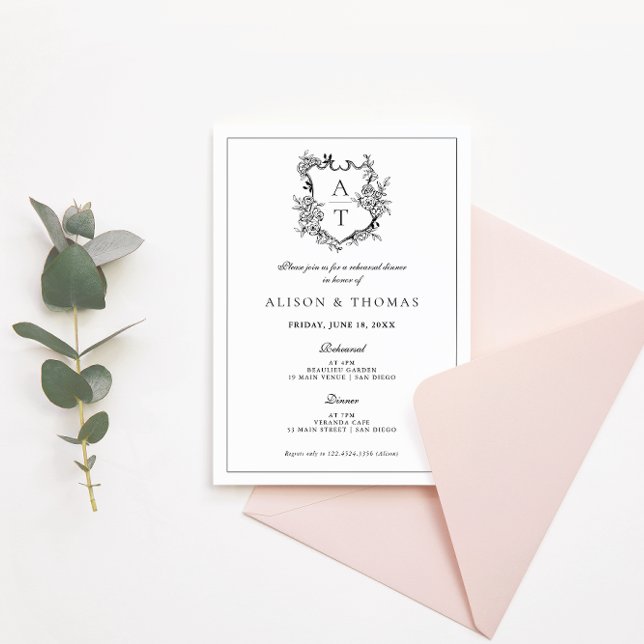 Invitación Cena de ensayo formal de Escudo blanco y negro (Subido por el creador)