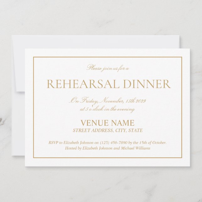 Invitación Cena de ensayo formal de guión dorado (Anverso)