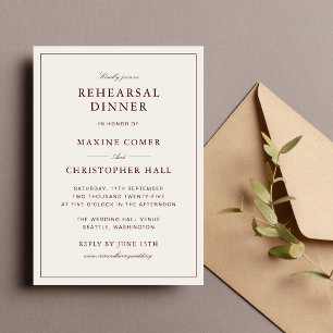 Invitación Cena de Ensayo Formal Elegante en Marfil y Borgoña