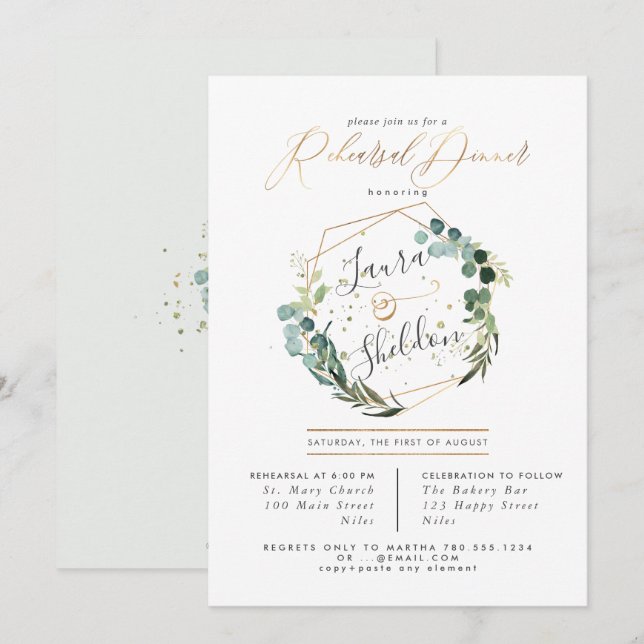 Invitación Cena de ensayo general de eucalipto ruso (Anverso / Reverso)