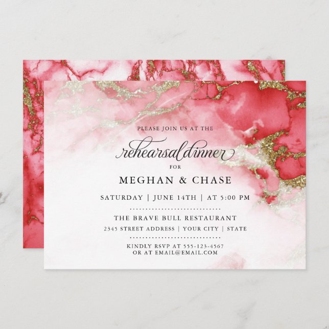 Invitación Cena de ensayo | Geodo de acuarela de coral modern (Anverso / Reverso)