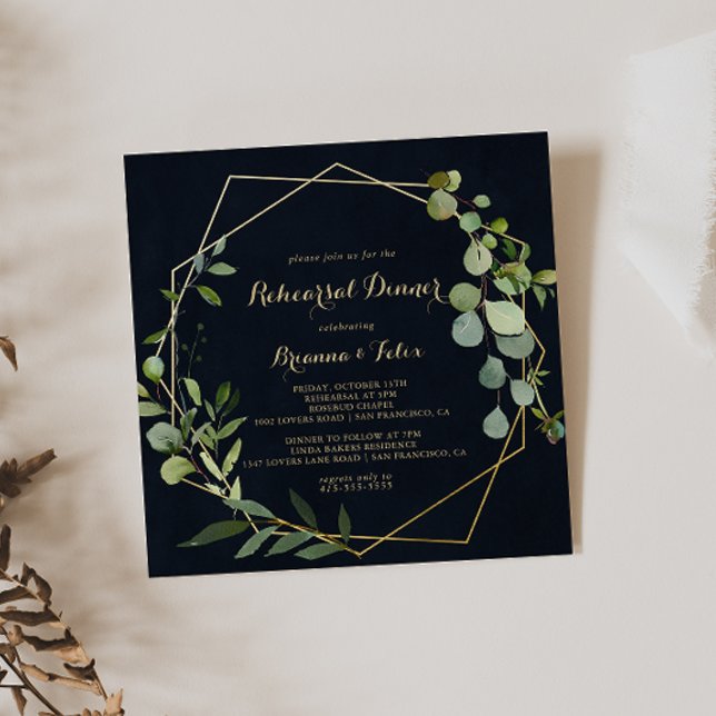 Invitación Cena de ensayo geométrica de oro azul verde (Subido por el creador)