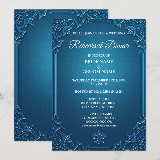 Invitación Cena de ensayo geométrica turquesa azulada de boda (Anverso / Reverso)