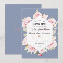 Invitación Cena de ensayo geométrico azul turbio rosado