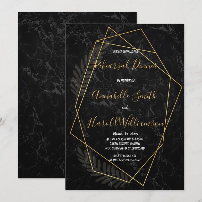 Invitación Cena de ensayo geométrico de mármol falso (Anverso / Reverso)