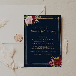 Invitación Cena de ensayo geométrico de oro y rojo tropical