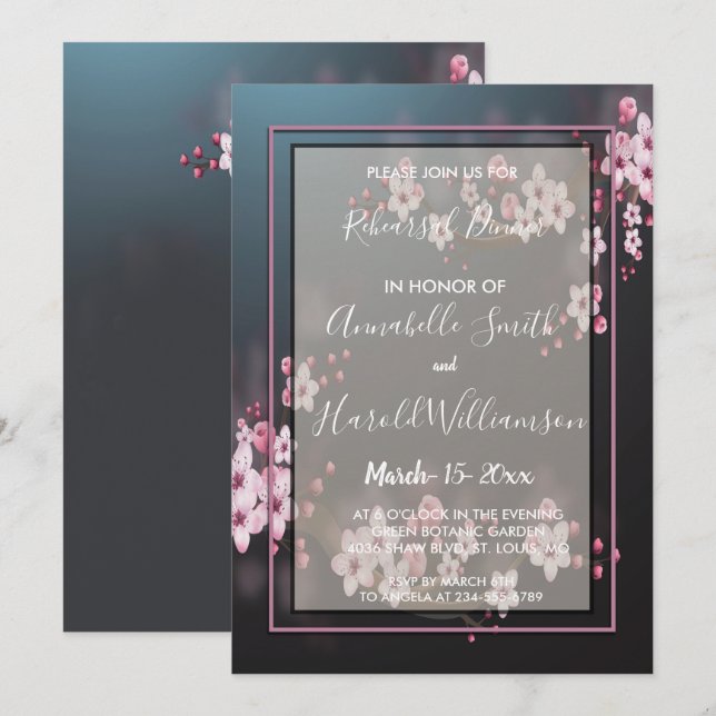 Invitación Cena de ensayo geométrico floral con flores de cer (Anverso / Reverso)