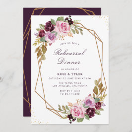 Invitación cena de ensayo geométrico floral púrpura